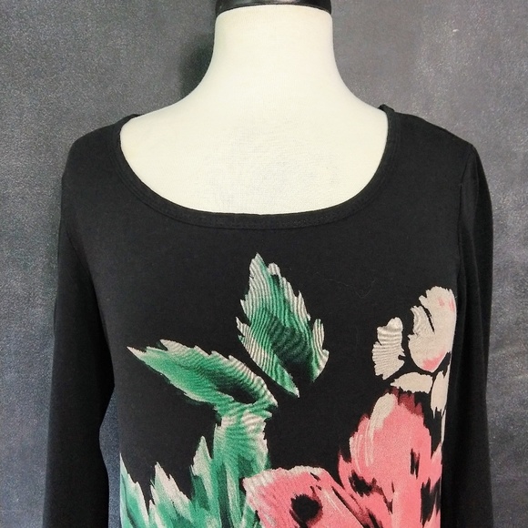 XXI Floral Long Sleeve Stretch CottonT-shirt Dress - Picture 4 of 12